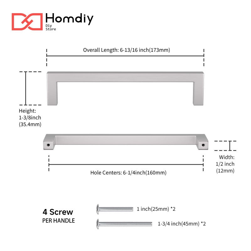 homdiy 30 Pack 6-1/4 Inch Brushed Nickel Cabinet Pulls Silver Cabinet Handles Stainless Steel Kitchen Handles Modern Drawer Pulls for Dresser Drawer - Image 2